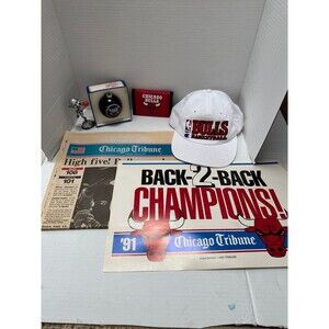 Chicago Bulls memorabilia 1991 NBA championship Newspaper Sign Wallet Hat